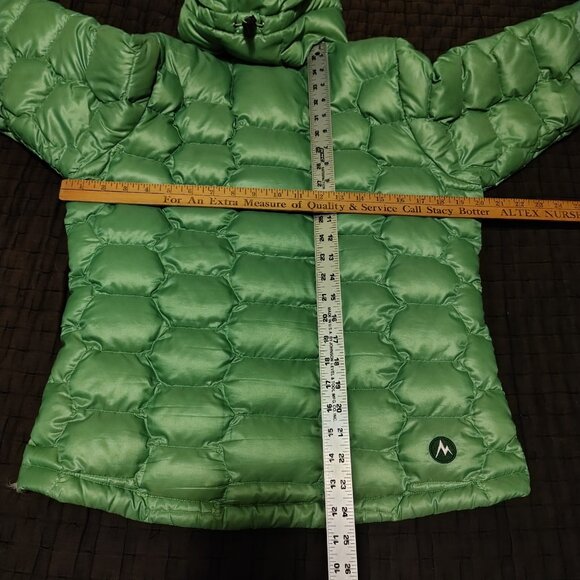 Marmot Ama Dablam Down Jacket Women's Green 800df Insulated Hood Size Medium - Picture 13 of 16